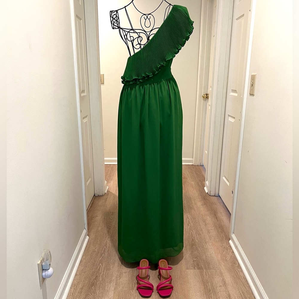 ✅🆕JUICY COUTURE Green Ruched One-Shoulder ruffle maxi dress